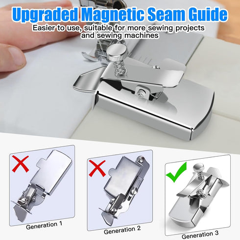 TOOVREN Upgraded Magnetic Seam Guide for Sewing Machine, Magnetic Seam Guide with Clip, Universal Seam Guide, Hemmer Guide, Multifunctional Hem Gu...